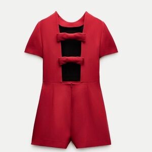 Zara Red Bow Romper (Size : M)